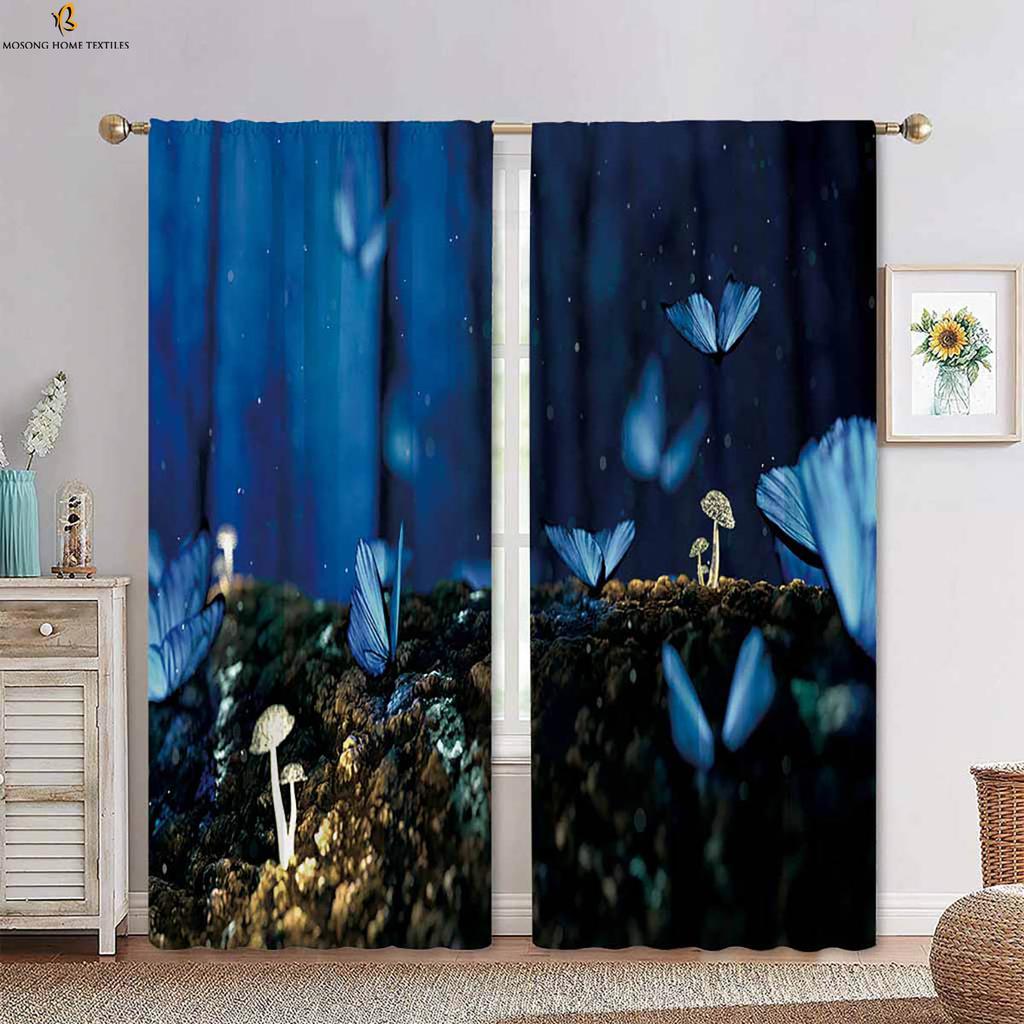 Psychedelic Mushroom Cartoon Print Curtains Polyester Bedroom Living Room Kitchen Decorative Set Of 2 Made Area Decor