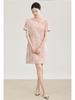 Nanyou Elegant Embroidered Jacquard Linen A-line Dress with Waist-cinching Short Sleeves for Spring/Summer Style