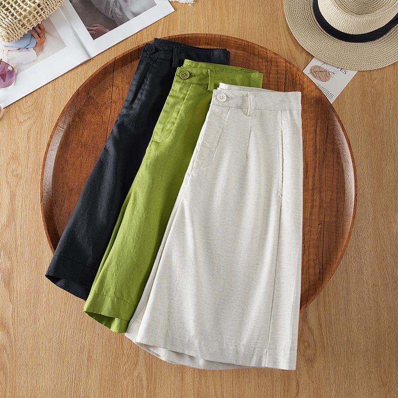 Drapey loose casual straight-leg shorts for women, summer 1116, thin high-waisted slimming versatile wide-leg five-point pants