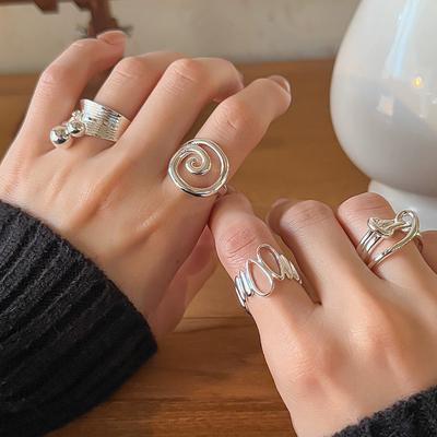 2026 Trendy Vintage Spiral Vortex Geometric Silver Color Open Ring For Women Girl Party Aesthetic Jewelry Gift Y2K Accessories