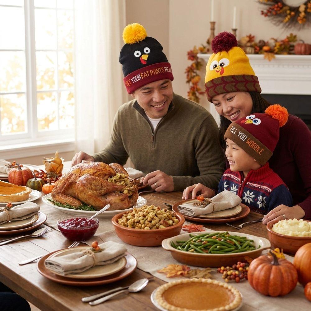 Acrylic Knitted Beanie Hat Warm Embroidered Beanies Funny Thanksgiving Hat  Themed Party