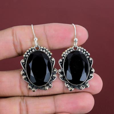 Fasetli Siyah Oniks Küpeler El Yapımı Değerli Taş Küpe 925 Ayar Gümüş Küpe Harika Siyah Oniks Takı Ona Hediye Yepyeni Küpe