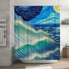 Artistic Ocean Waves Shower Curtain Modern Blue White Design for Bathroom Decorations 3D Printed Waterproof Fabric Easy To Hang
