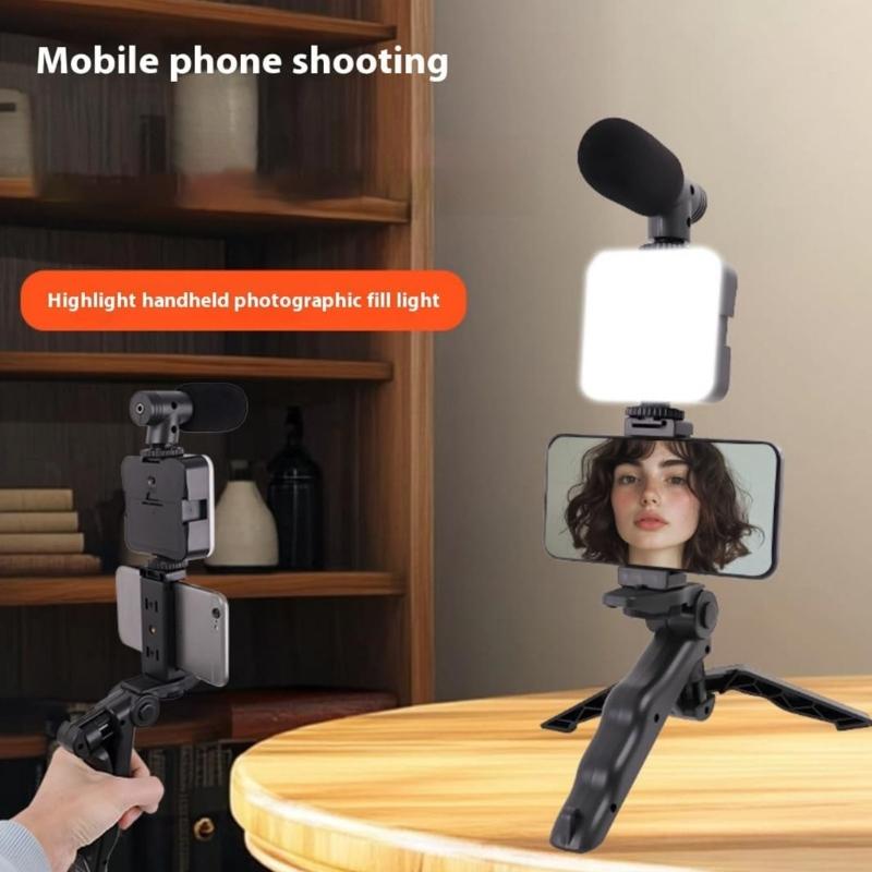 Starter Set for Most Smartphones Vlog Set with Tripod Light Microphone and Phone Clip for Video Calling Conference