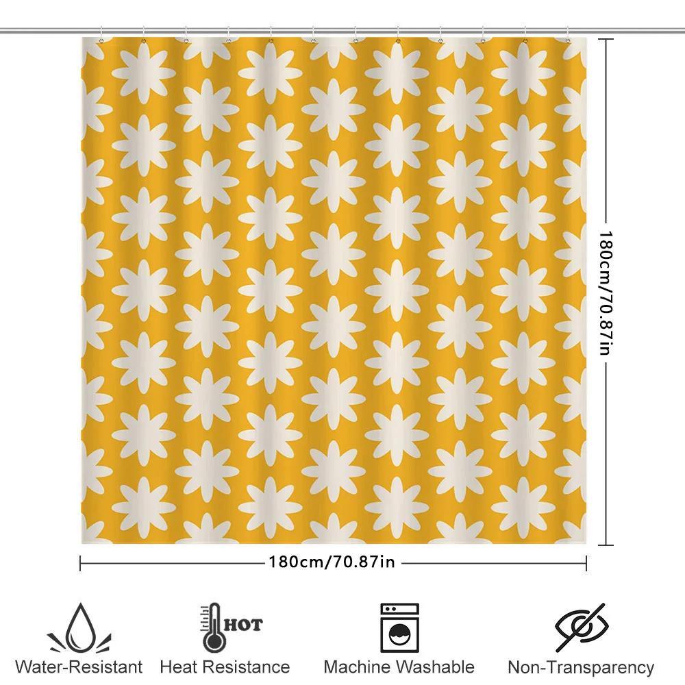 Yellow White Flower Shower Curtain Waterproof Bathroom Decor Printing Pattern Durable Polyester Fabric Home Decoration 72 Length