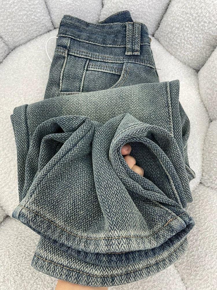 

Женские джинсы с высокой талией, закрывающие промежность, с широкими штанинами, для фигуры типа «груша» - осенне-весенний дизайн с колосьями пшеницы XL