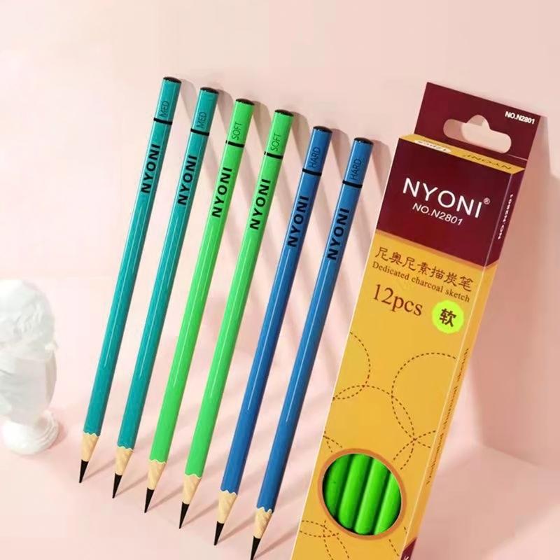 Artist Charcoal Pencil Set Sketching Pencil Thick Lead Smooth Writing for Painter Drawing Writing Shading Blending 12pc