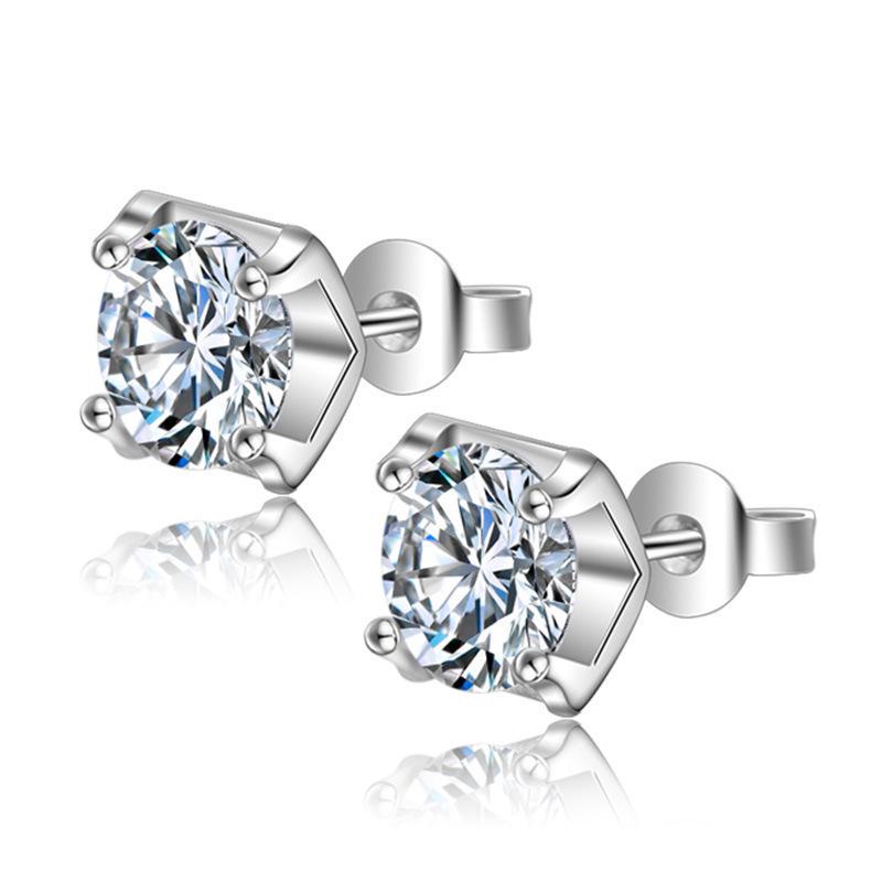 Sterling Silver S925 Zircon Six-Claw Earrings for Women