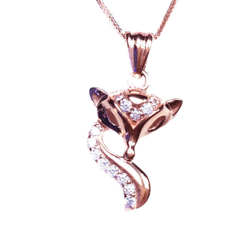 Exquisite Russian Purple Gold Pendant, Colored Gold Plated Rose Gold, Colored Gold, Foreign Gas Inlaid Zircon Fox Fashion Necklace.