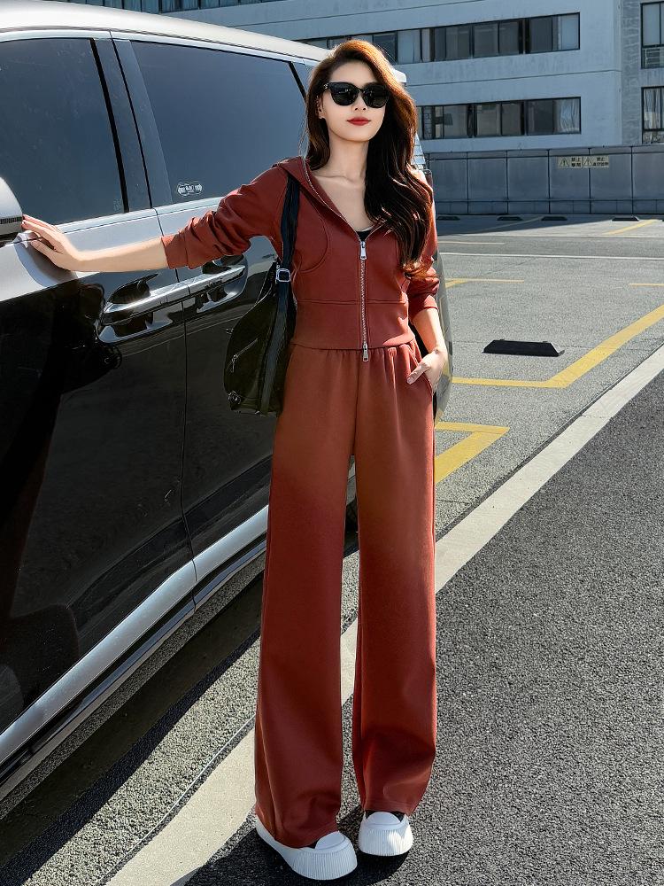 

2025 Spring & Autumn Slimming Hoodie & Wide-Leg Pants Women s Casual Sports Suit Double Extra Large