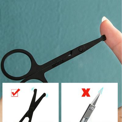 Ciseaux à cheveux unisexes à tête ronde noire en acier inoxydable, sûrs pour le nez (Ne faites pas mal au nez)