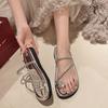 French Rhinestone Cover Toe Cool Slippers Women Summer Wear 2025 New Internet Celebrity Fairy Wind Flat Bottom Beach Cool Slippers