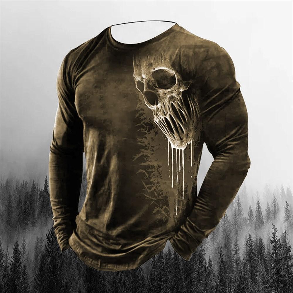 3D Printing Men's Round Neck Long Sleeves Street Trend Hip-hop Oversized Punk T-shirt Pullover Vintage Skull T-shirt