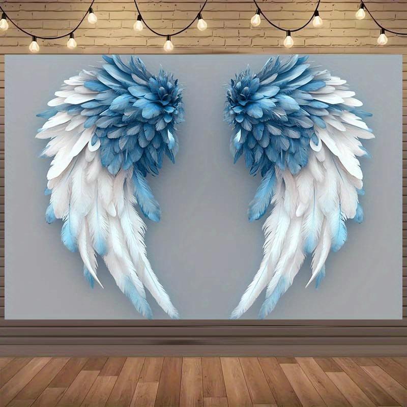 2D background banner, blue angel wings background - bird feather pattern photography background fabric, polyester