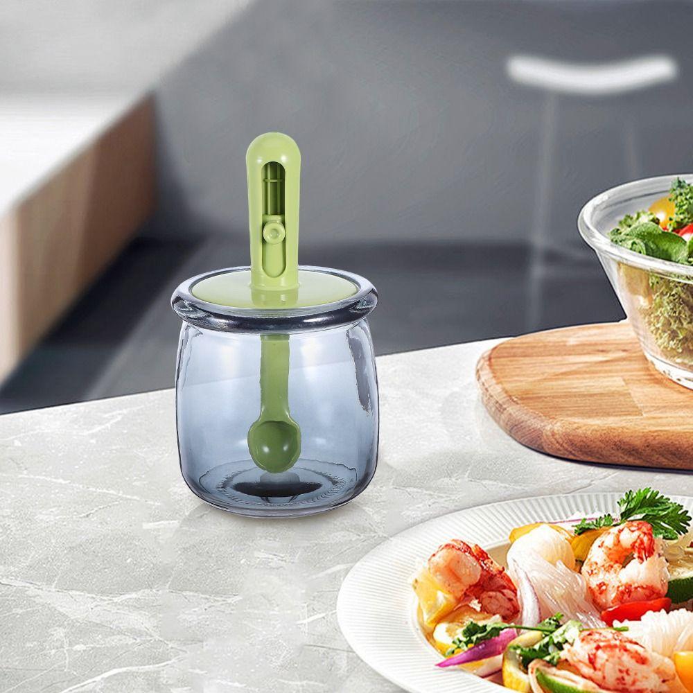 Retractable Spoon Glass Seasoning Bottle Moisture Proof Salt Storage Box Spice Container Home Use