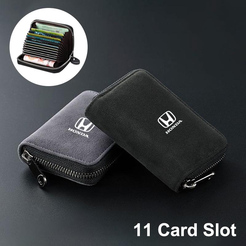 11-Card Slot Suede Wallet Car Driver Licence Cards Bag Zip Coin Purse For Honda Odyssey City HRV Jazz Accord Civic CRV Accessory IP8