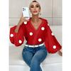 DAFIFY Women's Fashion Casual Spring Autumn Polka Dot Print Long Sleeve POLO Neck Blouses & Shirts