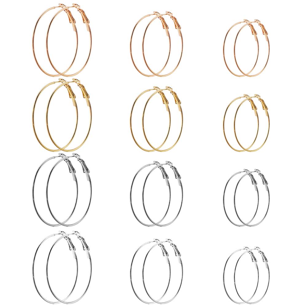 SAUVOO 3 Pairs/Set Metal Hoop Earrings Set 20/30/40mm Big Round Circle Earrings For Women Gold Silver Plated Fashion Jewelry