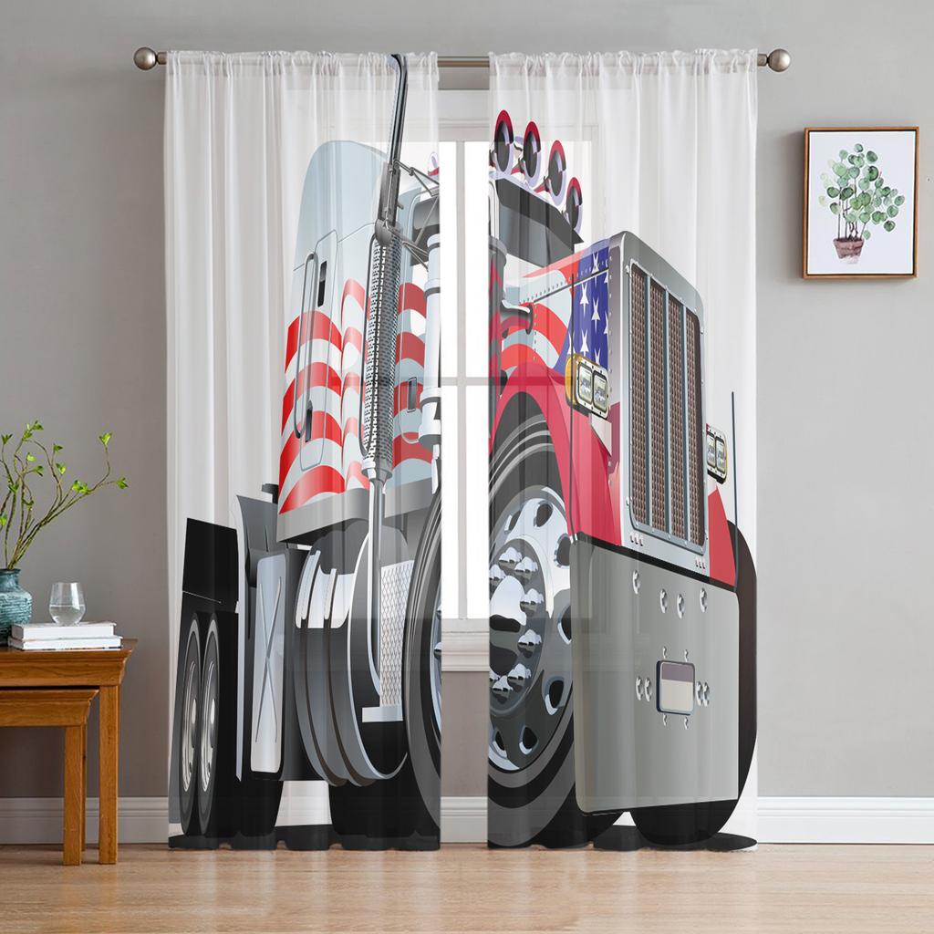 Truck Car Cartoon Window Treatment Tulle Modern Sheer Curtains for Kitchen Living Room the Bedroom Curtains Decoration
