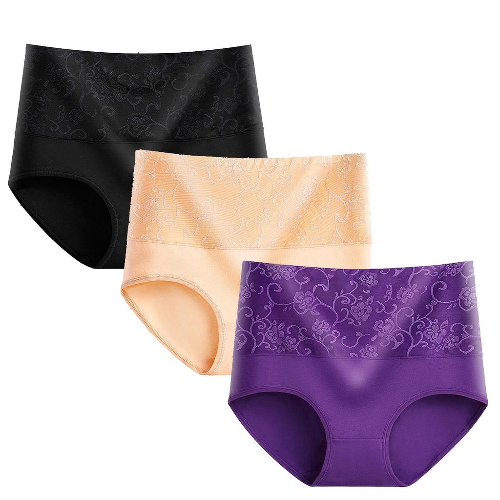 Set of 3 High-Waisted Women's Jacquard Panties - Sexy, Postpartum Abdomen Control, Hip Lift Design.