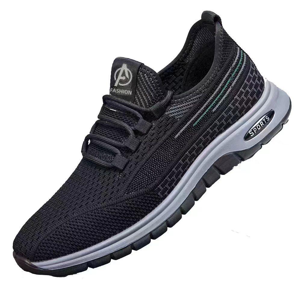 

2025 summer new men s breathable versatile flying woven casual shoes non-slip and wear-resistant Korean version of trendy men s shoes 39 чёрный