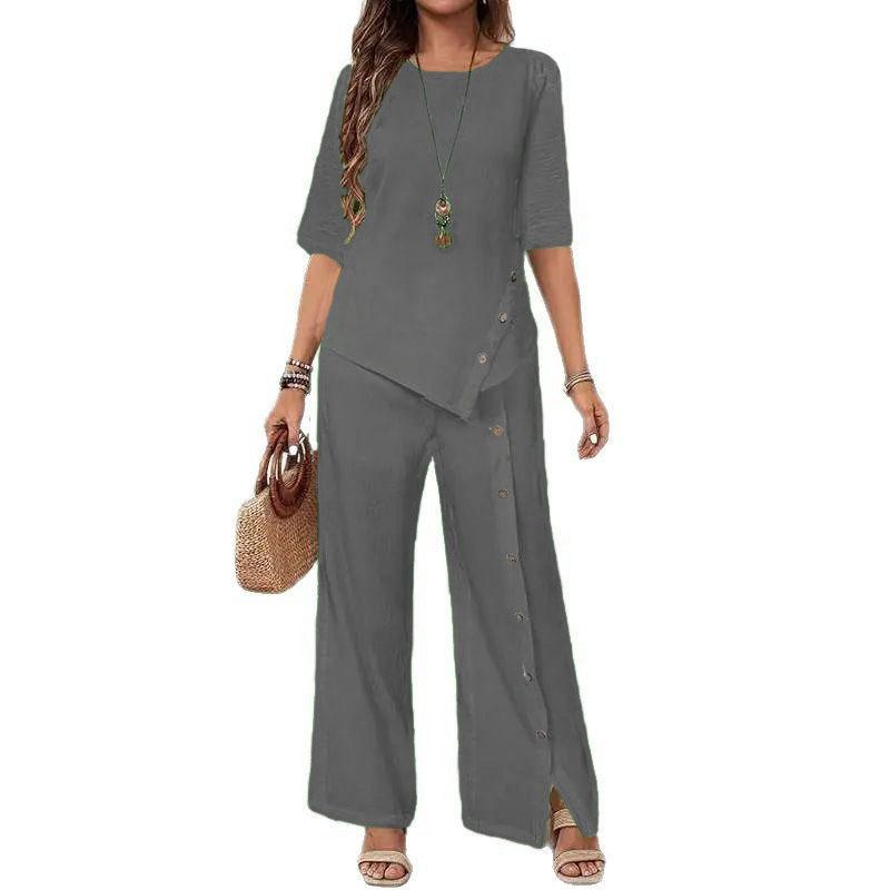 Women's Asymmetrical Top and Wide Leg Pants Set