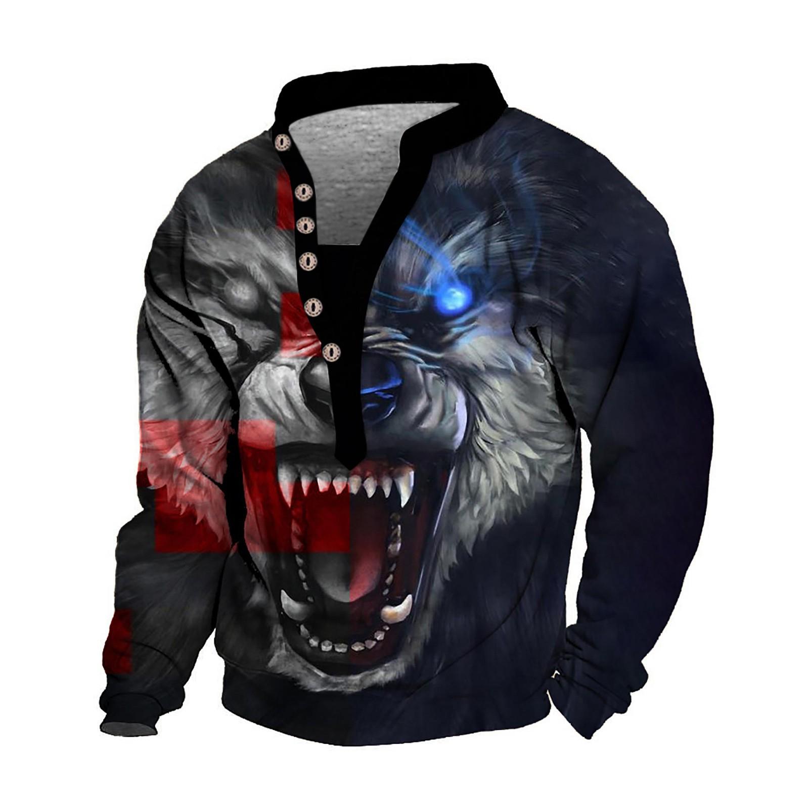 

Мужской свитер с v-образным вырезом и воротником-стойкой с 3D цифровой печатью и винтажным воротником на 6 пуговицах XL красный