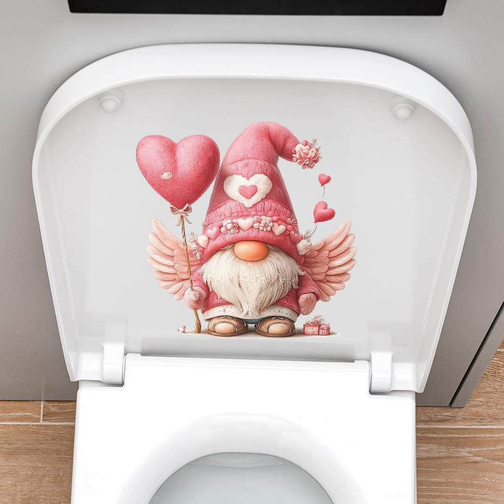 Valentine‘s Day Gnome Angel Toilet Seat Sticker Bathroom Decor Removable Self-Adhesive Decal