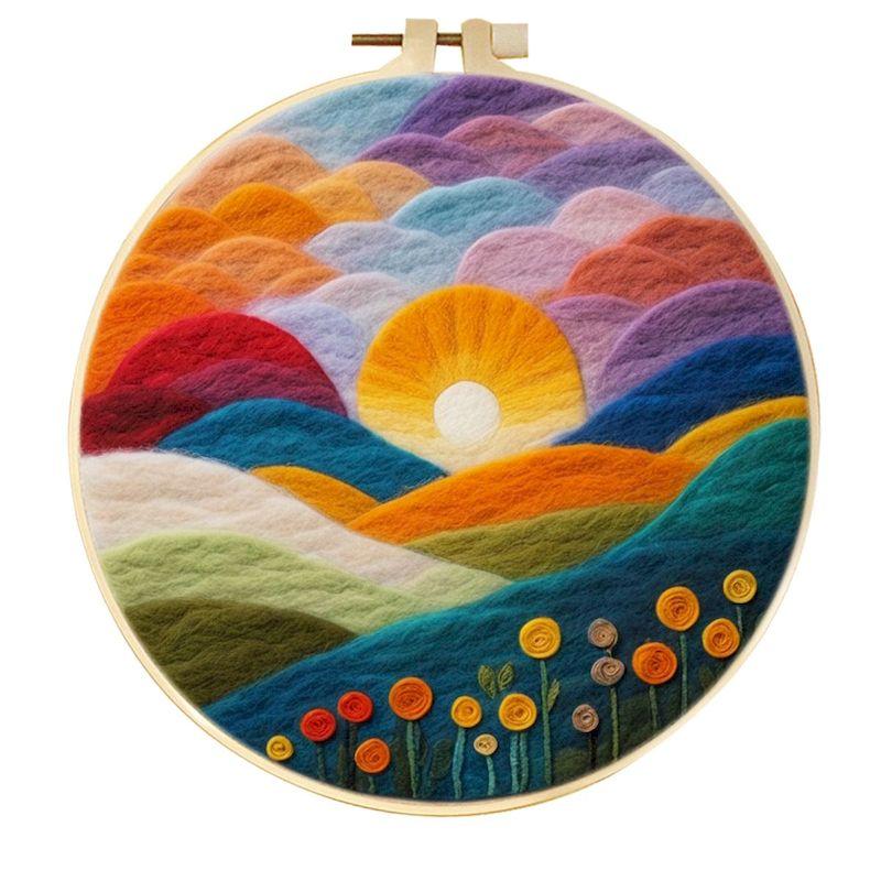 GATYZTORY DIY Wool Painting Kit With Frame Felting Needles Handmade Picture Kit Sunset Scenery For Home Decors Crafts Gift