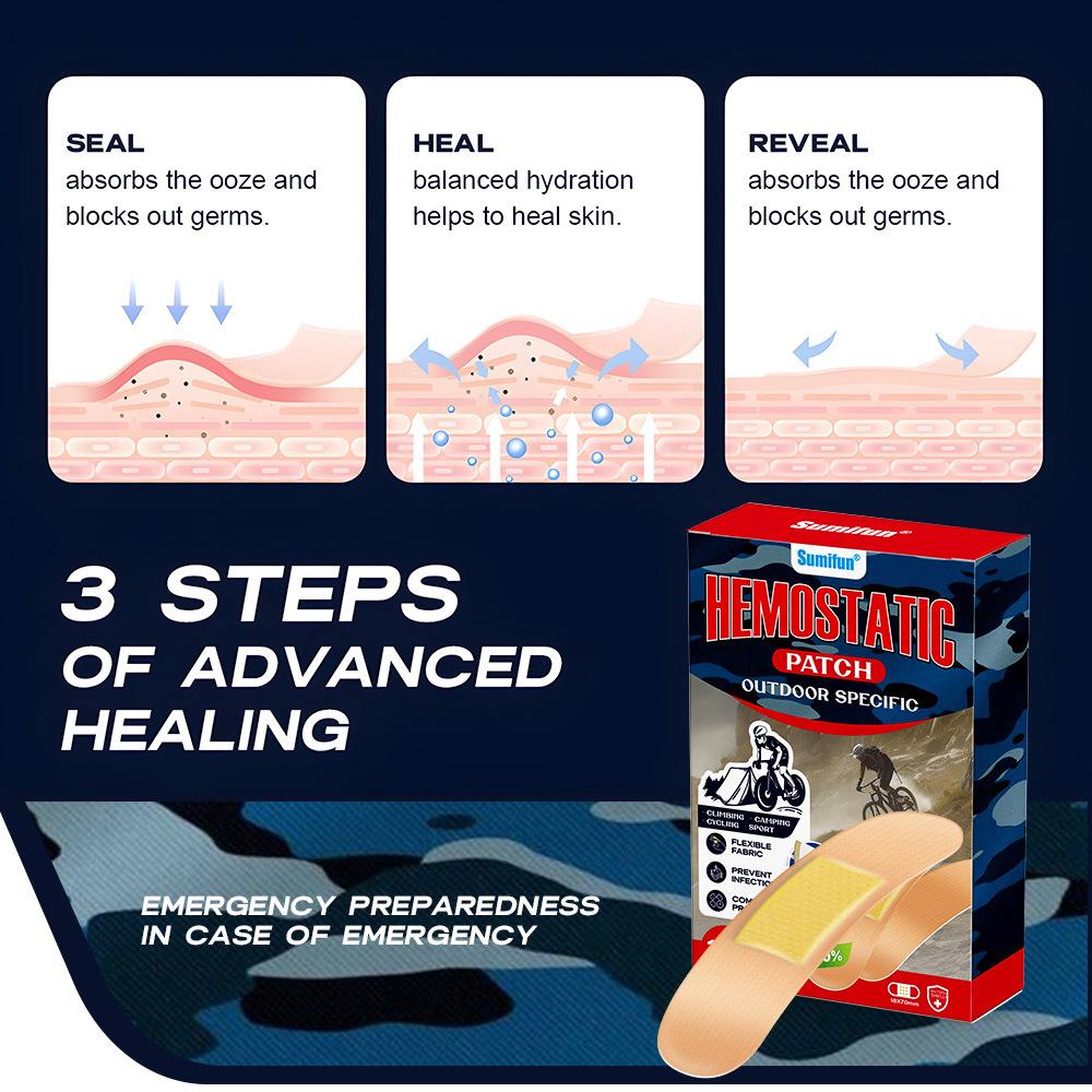 Sumifun 100 Stück Pflaster Hämostase Klebepflaster Wasserdicht Atmungsaktiv Hämostatische Aufkleber Überleben Notfall Wundpflaster Wasserdicht