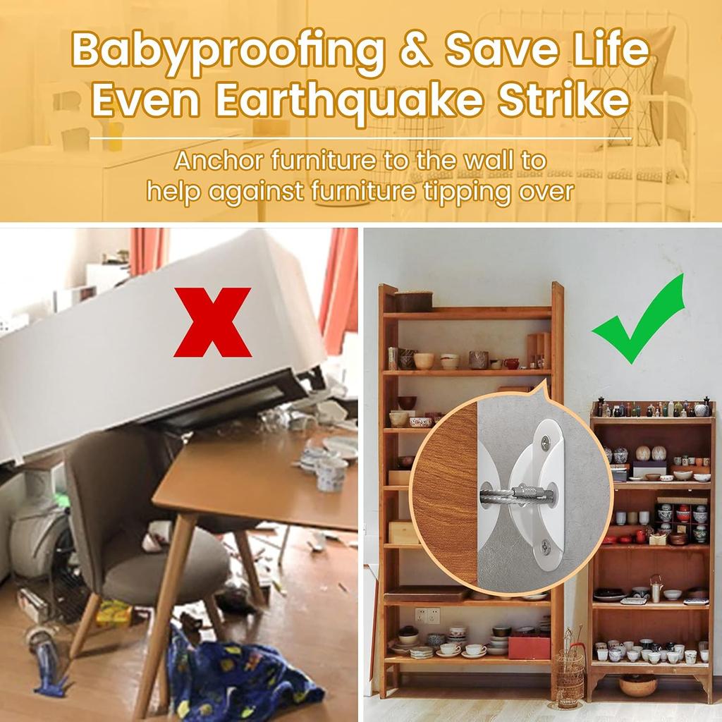 Furniture Anchors (10 Pack) for Baby Proofing, Furniture Straps Anti Tip Furniture Anchor Securing 400 lbs/Keep Baby Pet Safety from Falling Furniture