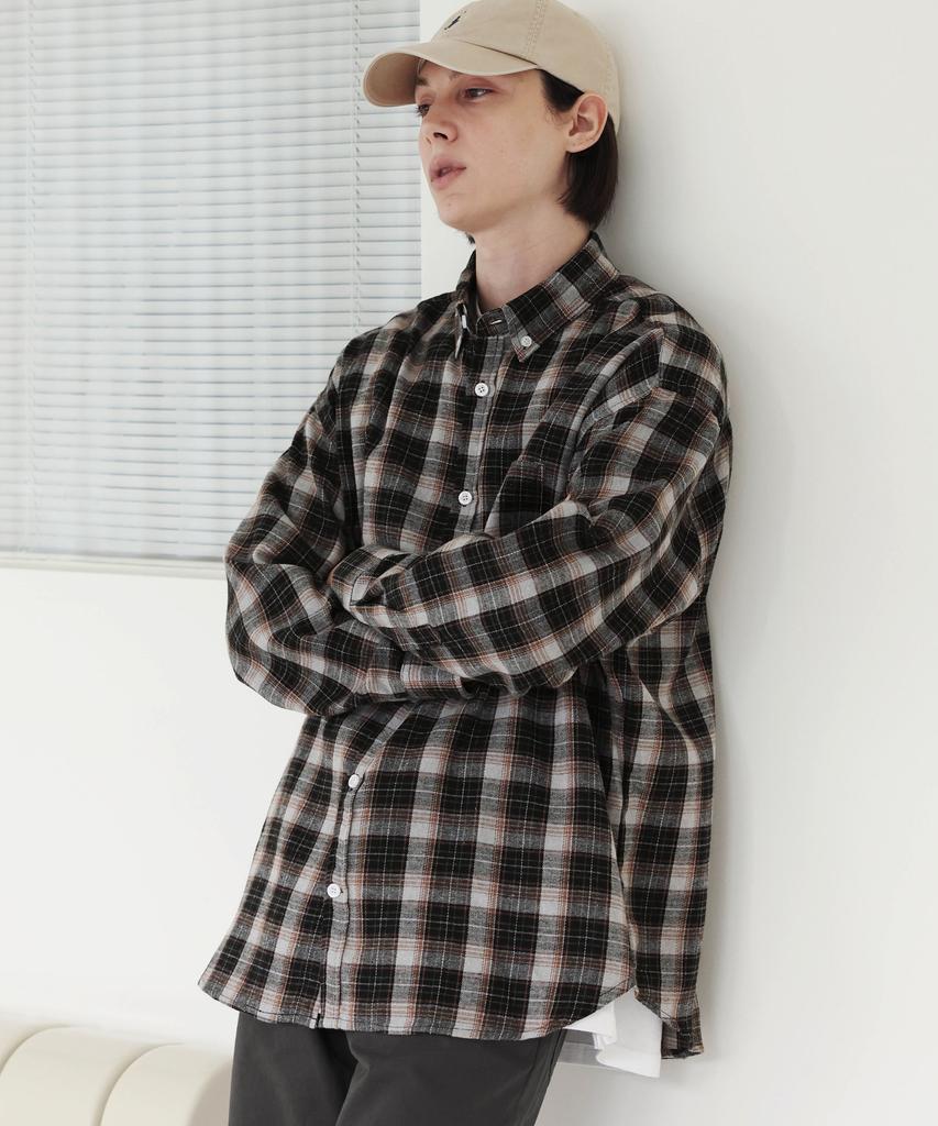 Modernmoment Forward Oversized Check Shirt [Black]