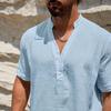 Camisa Texturizada Azul Claro para Hombre con Cuello Alto, Top Henley Casual de Manga Corta, Tejido Transpirable para Verano