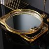 Rectangular Glass Mirror Tray European-style Simple Metal Coffee Table Tray Round Hollow Gold Rim Decorative Plate Ornaments