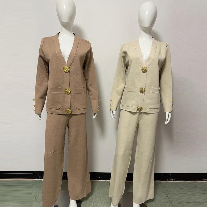 Cozy Knit Cardigan Pants Women Set Loose V-neck Pocket Button Coat Wide Leg Trousers  Autumn Winter Fashion Lady Outfit