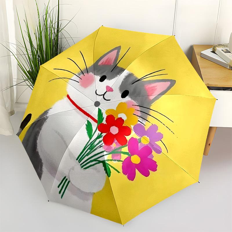 

1pc Cat Flowers Automatic Folding Umbrella - 8-Rib Automatic Open/Close, Large Canopy, Portable for Office, Living Room, Bedroom yy251217130