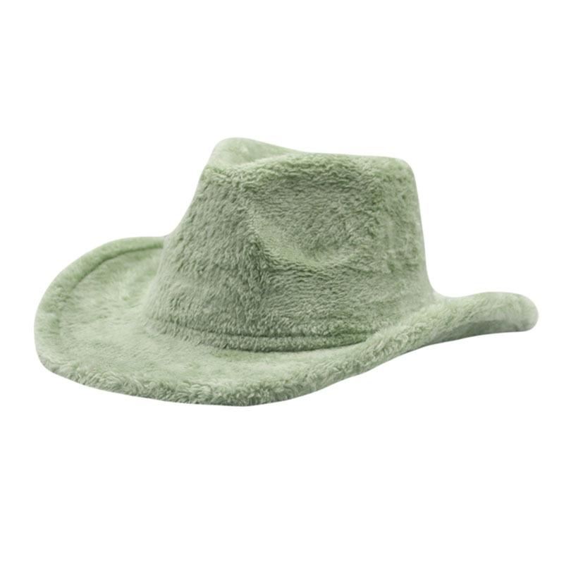 European and American New Autumn and Winter Fluffy Hat Western Cowboy Hat Women's Plush Upturned Brim Top Hat Outdoor Warm Jazz Hat