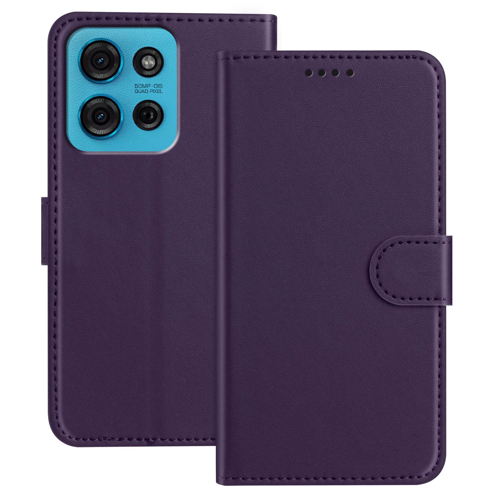 

For Motorola Moto G75 5G Leather Case Wallet Stand Solid Color Anti Drop Phone Cover F