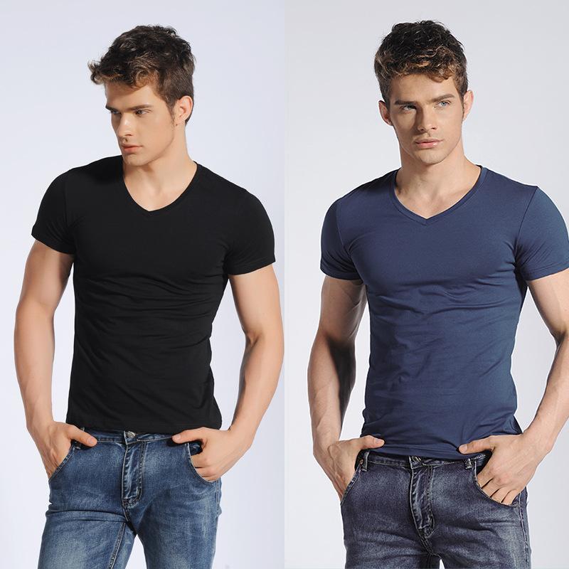 2PCs Slim Fit T-Shirt for Men Short Sleeve V Neck T-Shirt Casual Summer Classic Basic Tee Top