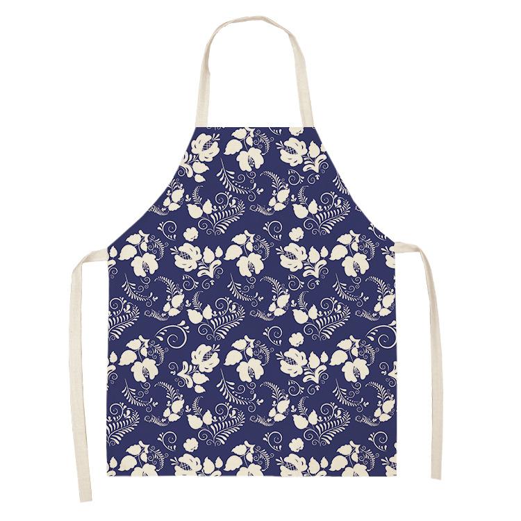 1 Pcs 55x68cm Cotton and Linen Apron Blue Porcelain Cooking Sleeveless Bib Anti-greasy Kitchen Mandala Supplies Chef Aprons