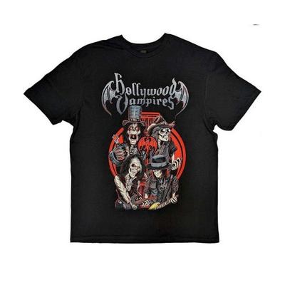 Camiseta Unisex para Adulto Hollywood Vampires con Caricatura Estampada en la Espalda