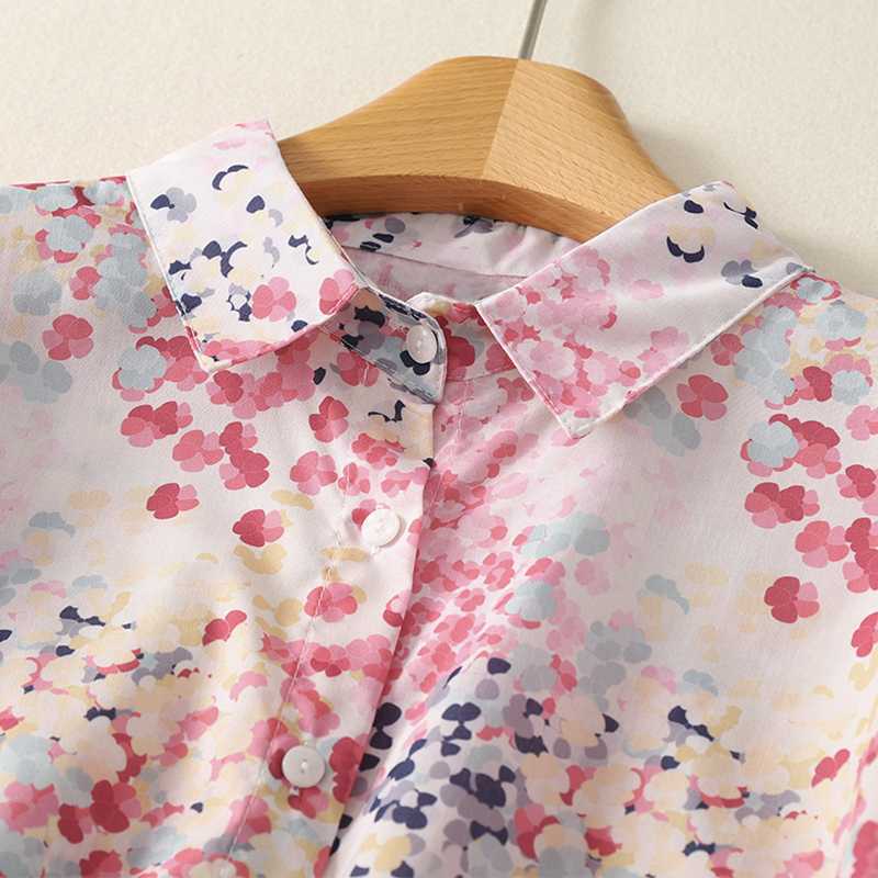 Karon Color Ramie Floral Shirt for Women In Spring Loose Thin Printed Shirt Contrasting Color Casual Blouses & Shirts Top