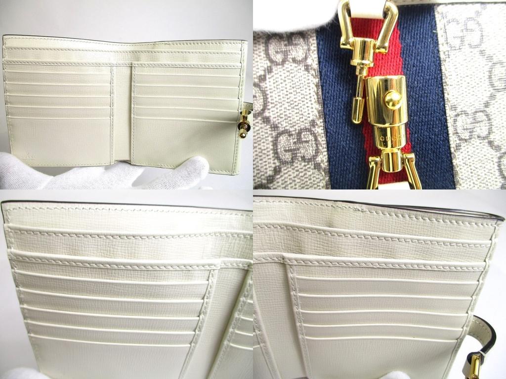 Authentic GUCCI GG Jackie 1961 White Leather Bifold Wallet Compact Wallet #a484  Open Box