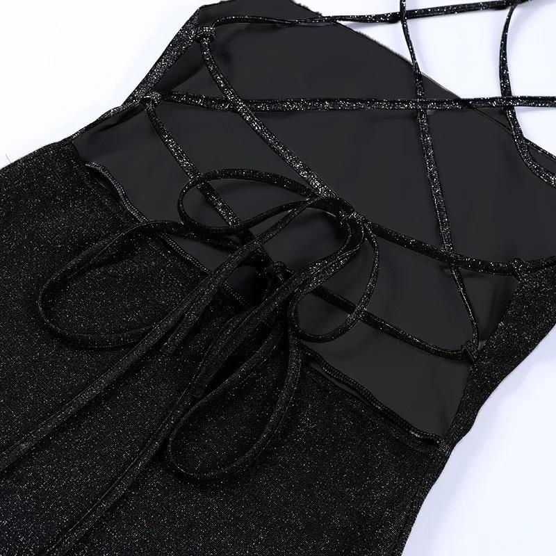 Knitted Backless Slip Party Evening Dress Women Fashion 2024 Sexy Club Short Dress Woman Slim High Waist Sequin Dresses 30623