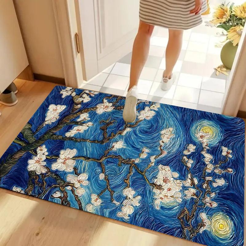 Door Mat Van Gogh Starry Night Almond Blossom Print Art Floral Living Room Kitchen Bedroom Entrance Rug Hallway Apartment Decor