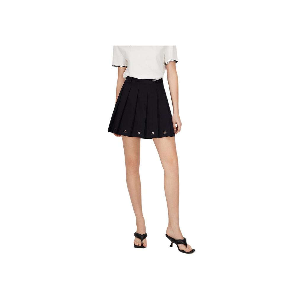 ELLE Solid Color High Waist Pleated Casual Skirt Women skirts Black ER47913