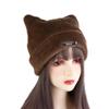Letter Knitted Cap Fluffy Winter Plush Hat Personality Cat Ears Hat  Female/Girls