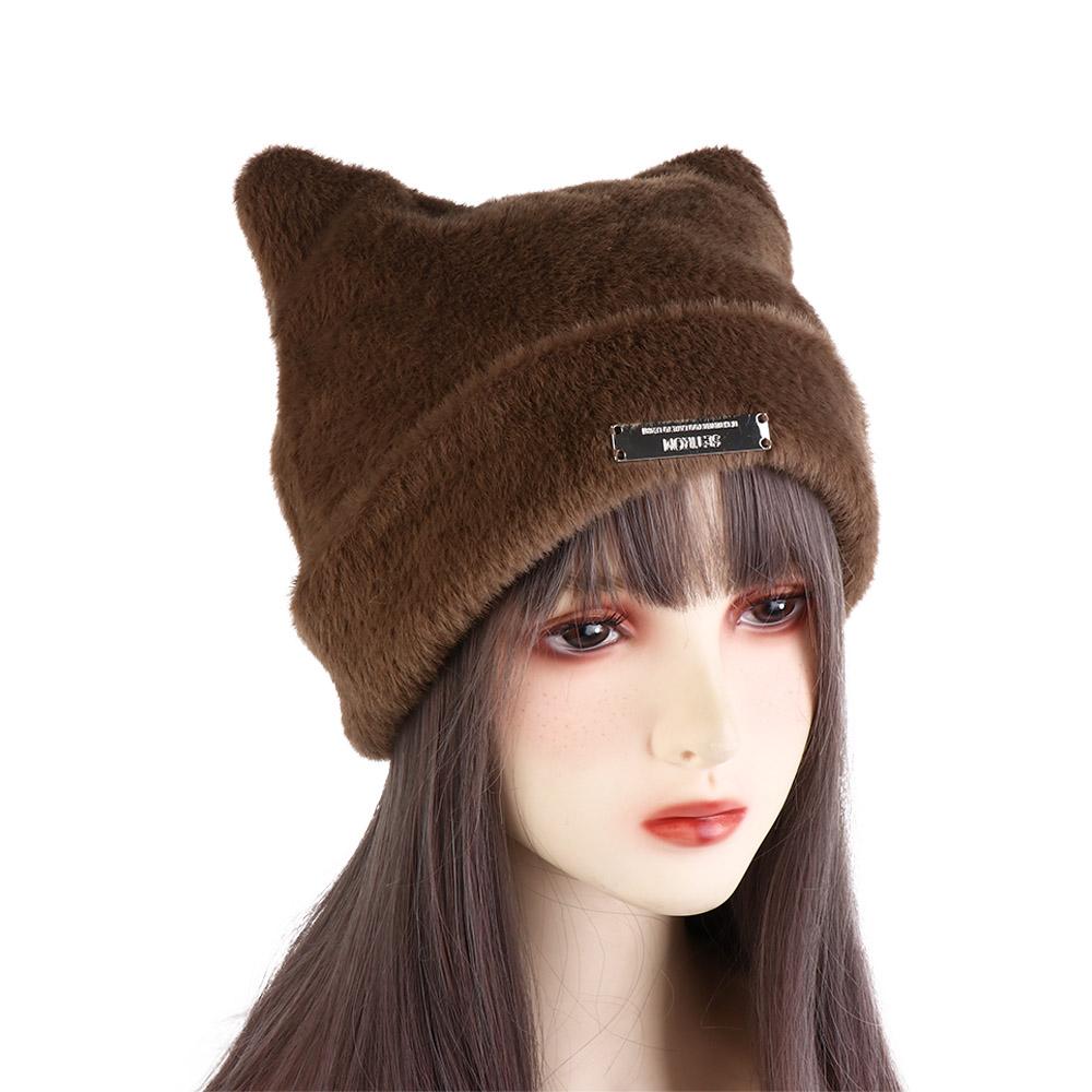 Letter Knitted Cap Fluffy Winter Plush Hat Personality Cat Ears Hat Female/Girls