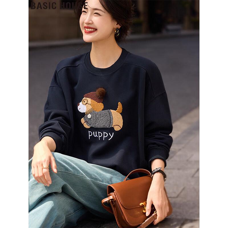 Basic House Women s Plush-Lined Pullover Sweatshirt One Size
