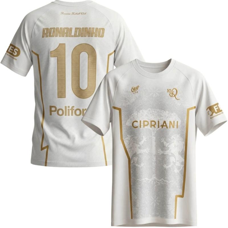 2026 New RONALDINHO No. 10 Retro Football Jersey, Mesh Breathable Sports T-Shirt, Unisex Fan Commemorative Top